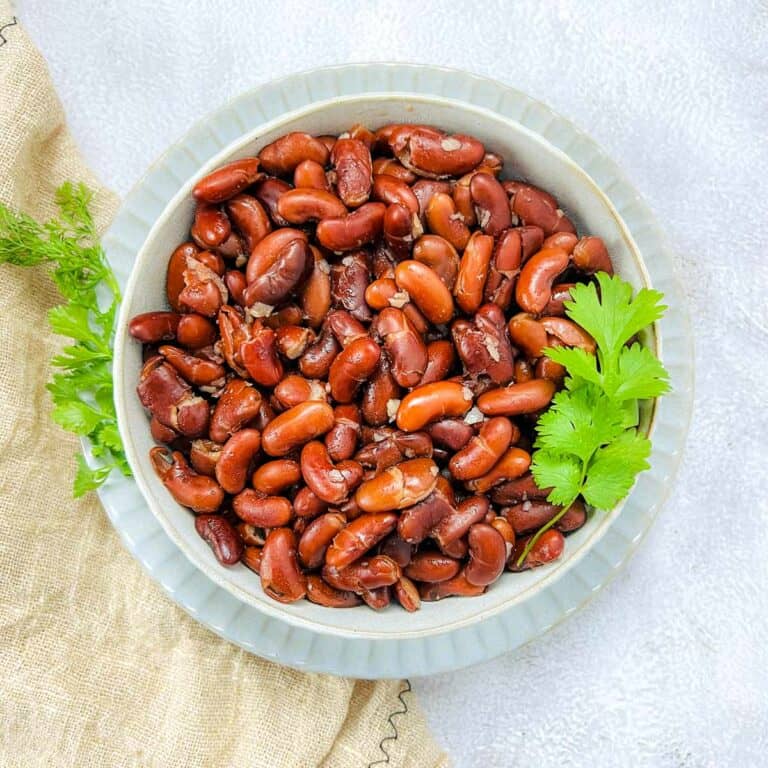 Cooked red kidney beans garnished with cilantro.