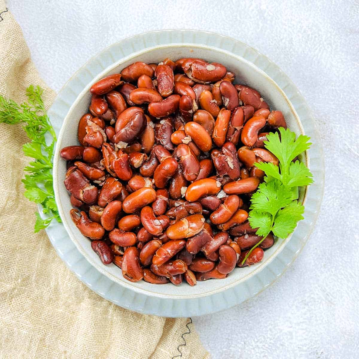 Cooked red kidney beans garnished with cilantro.