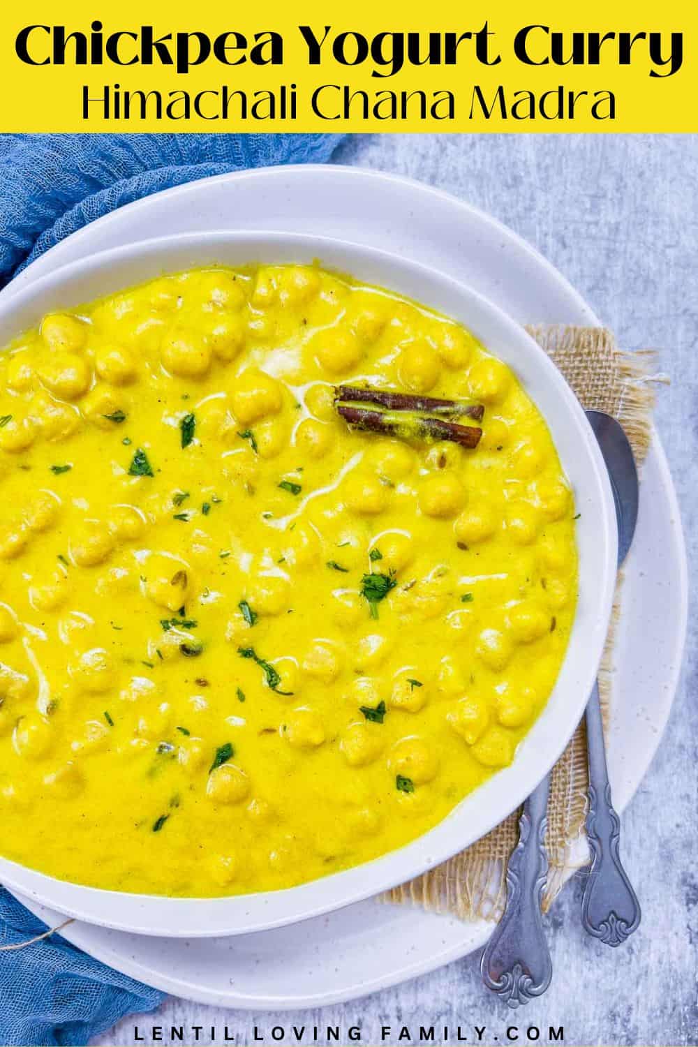 Chana madra in white bowl for Pinterest.