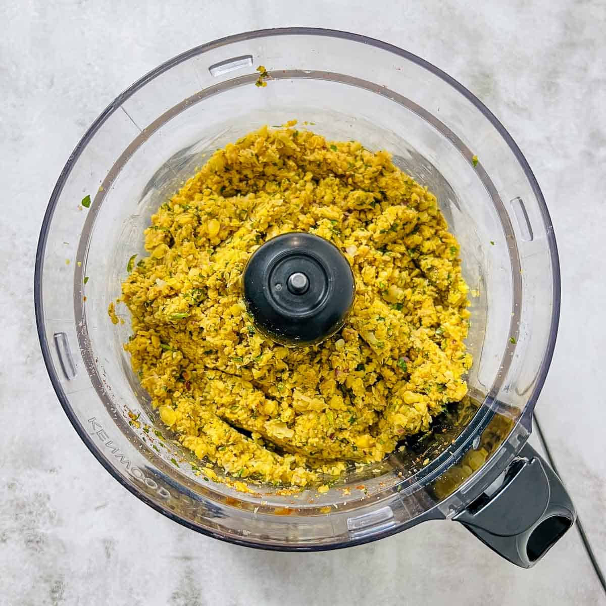 Processed mixture in the food proccesor.