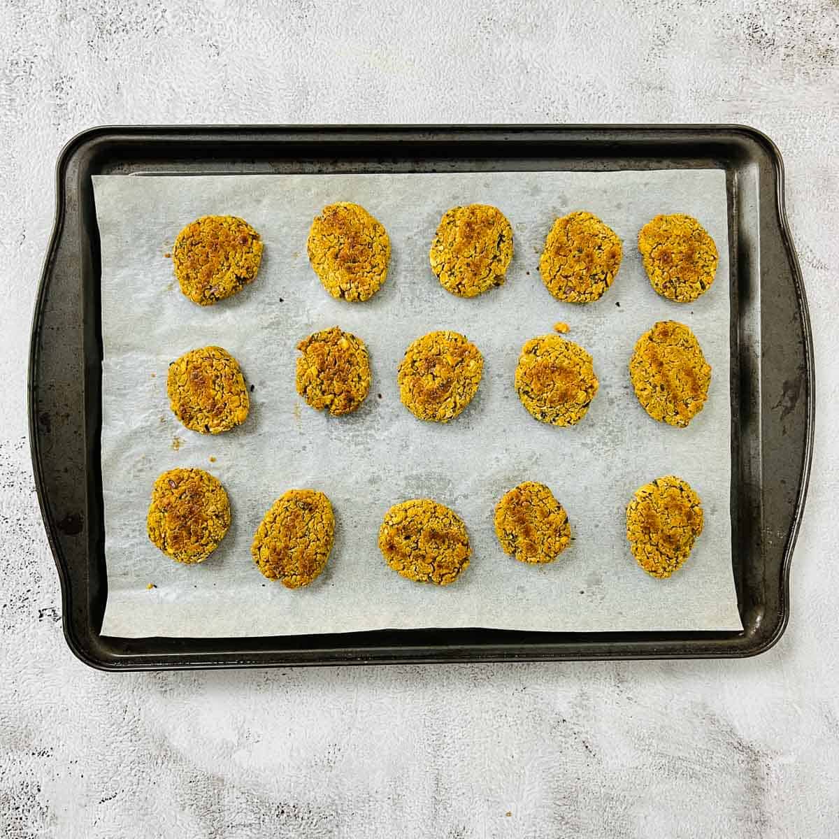 Baked nuggets out of the oven.