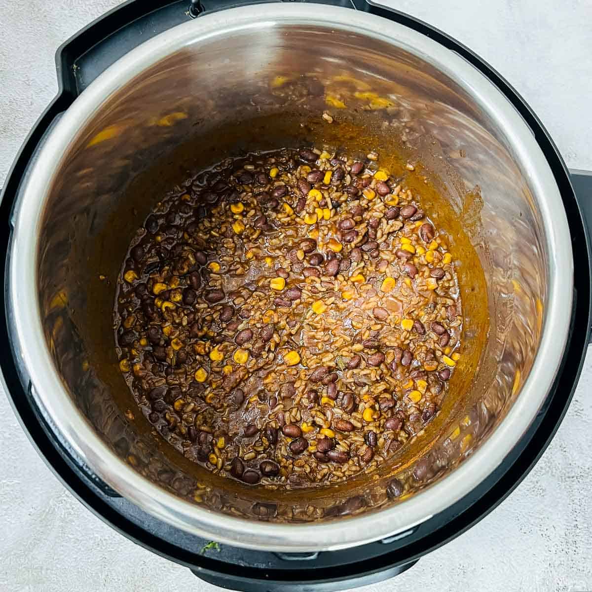 Pressure cooked rice and beans.