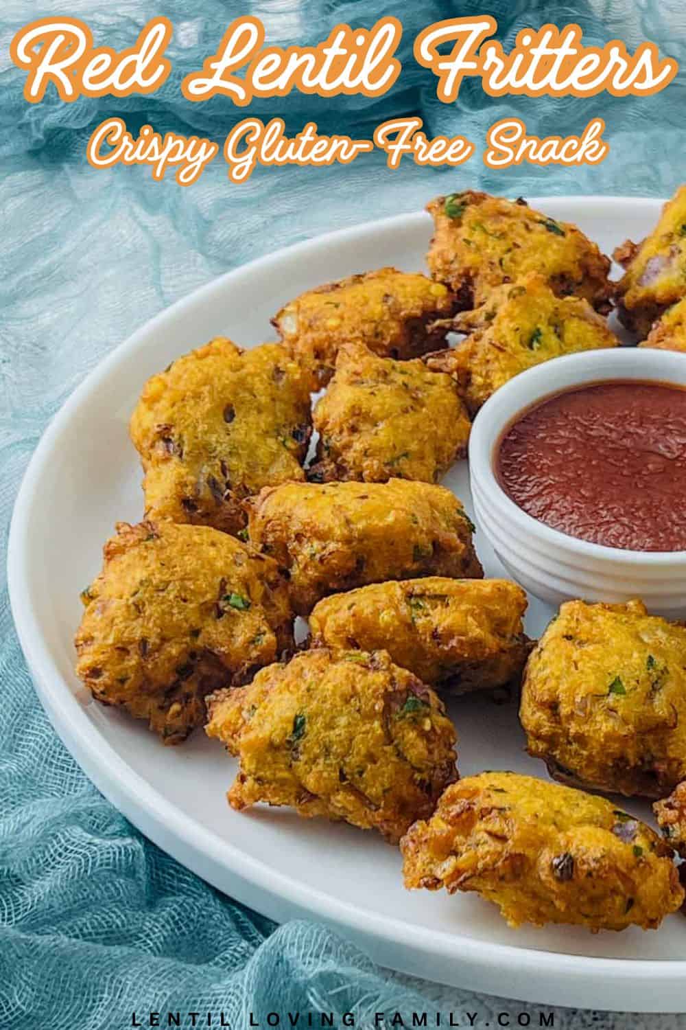 Red lentil fritters Pinterest image.