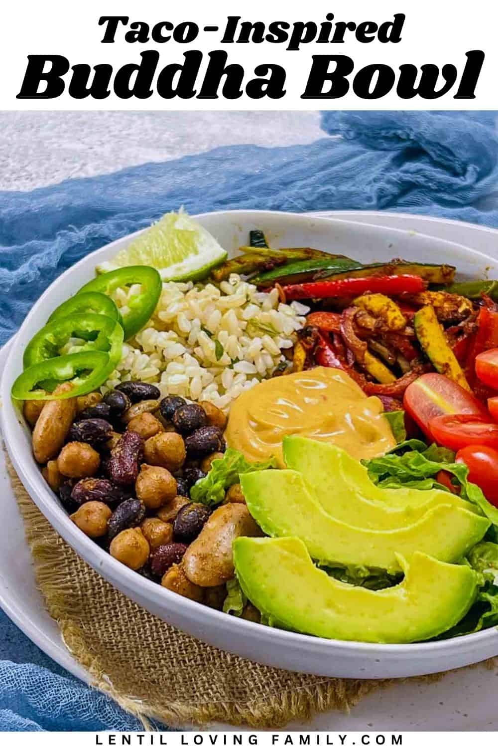 Taco inspired Buddha bowl Pinterest image.