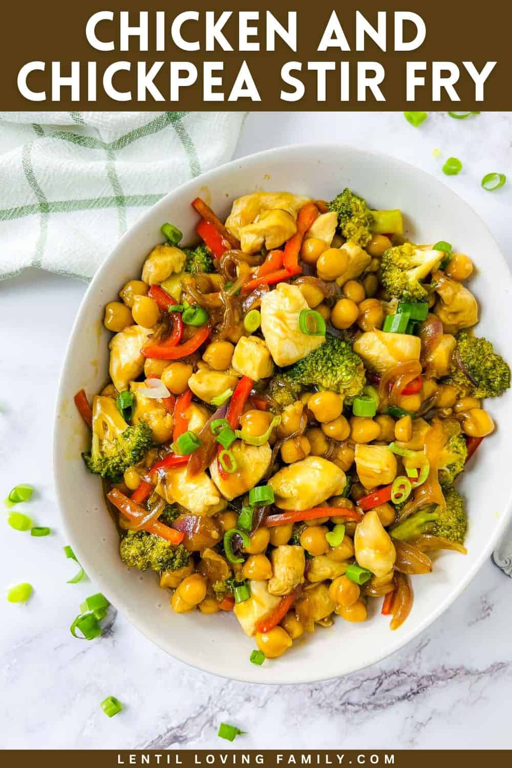 Chicken chickpea stir fry Pinterest image.