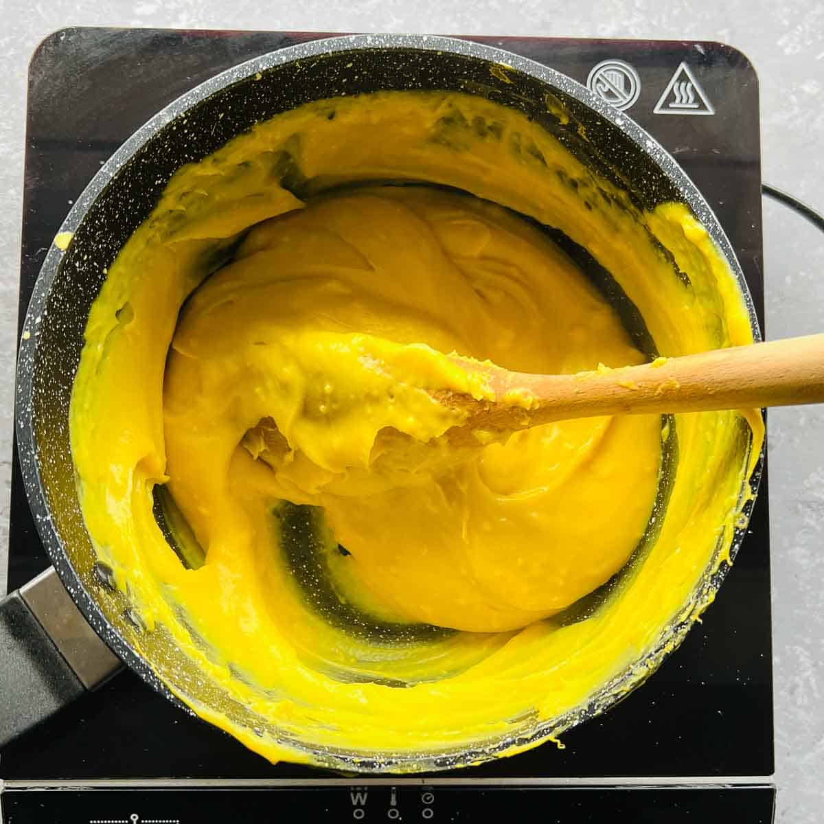Chickpea mixture fully cooked and ready to be set.