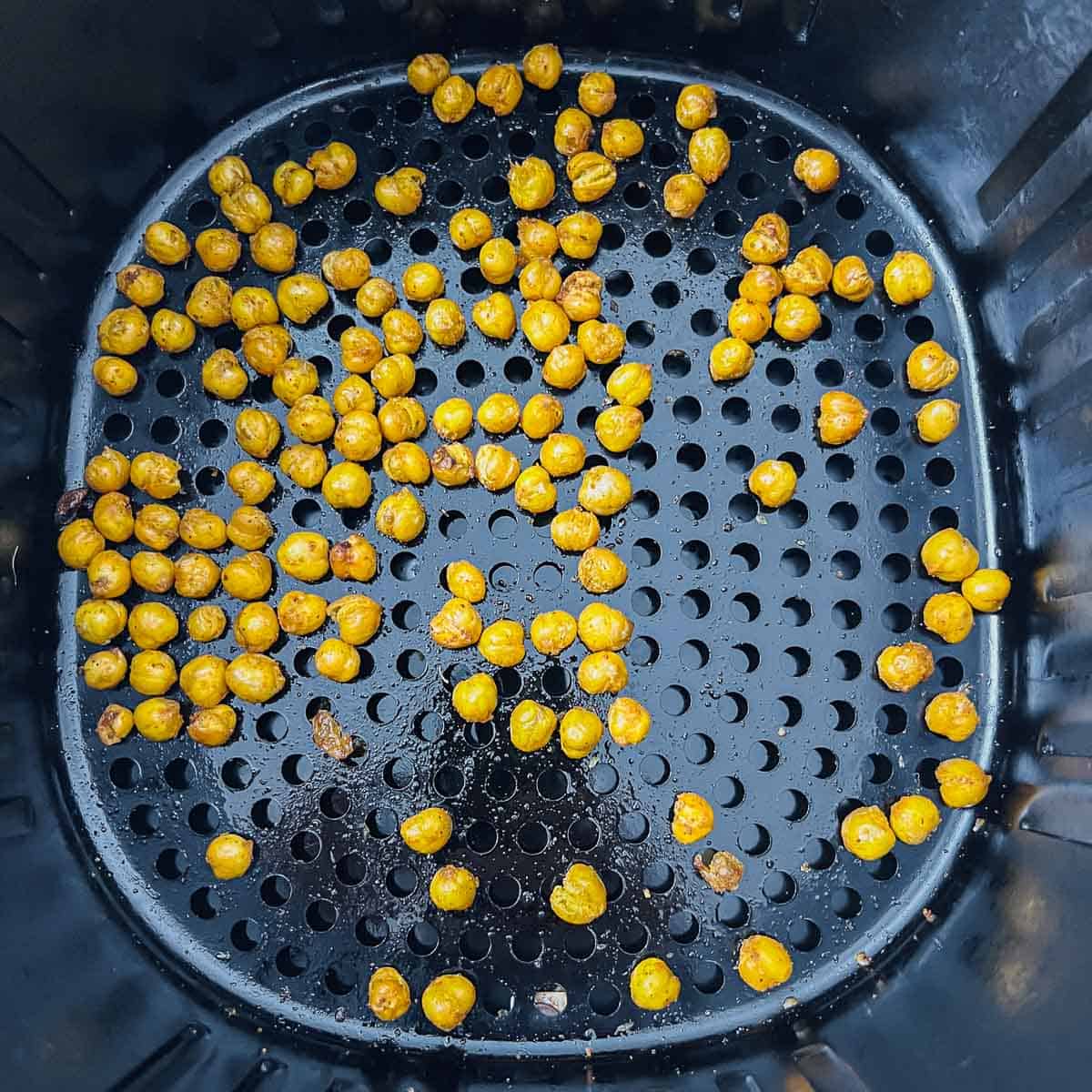 Seasoned and roasted chickpeas in air fryer.