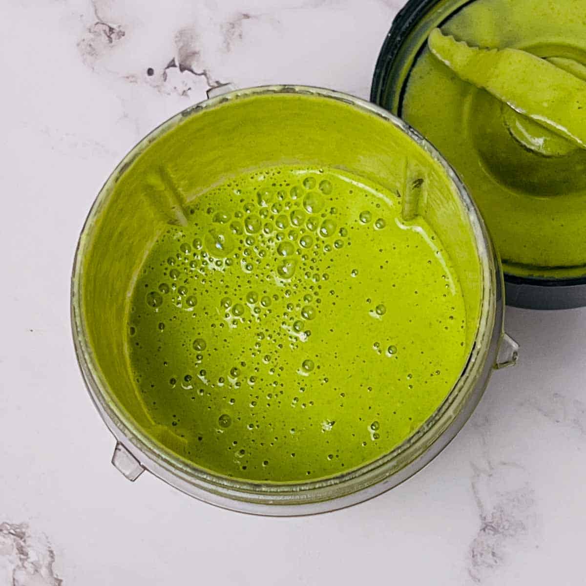 Herb sauce in the blender.