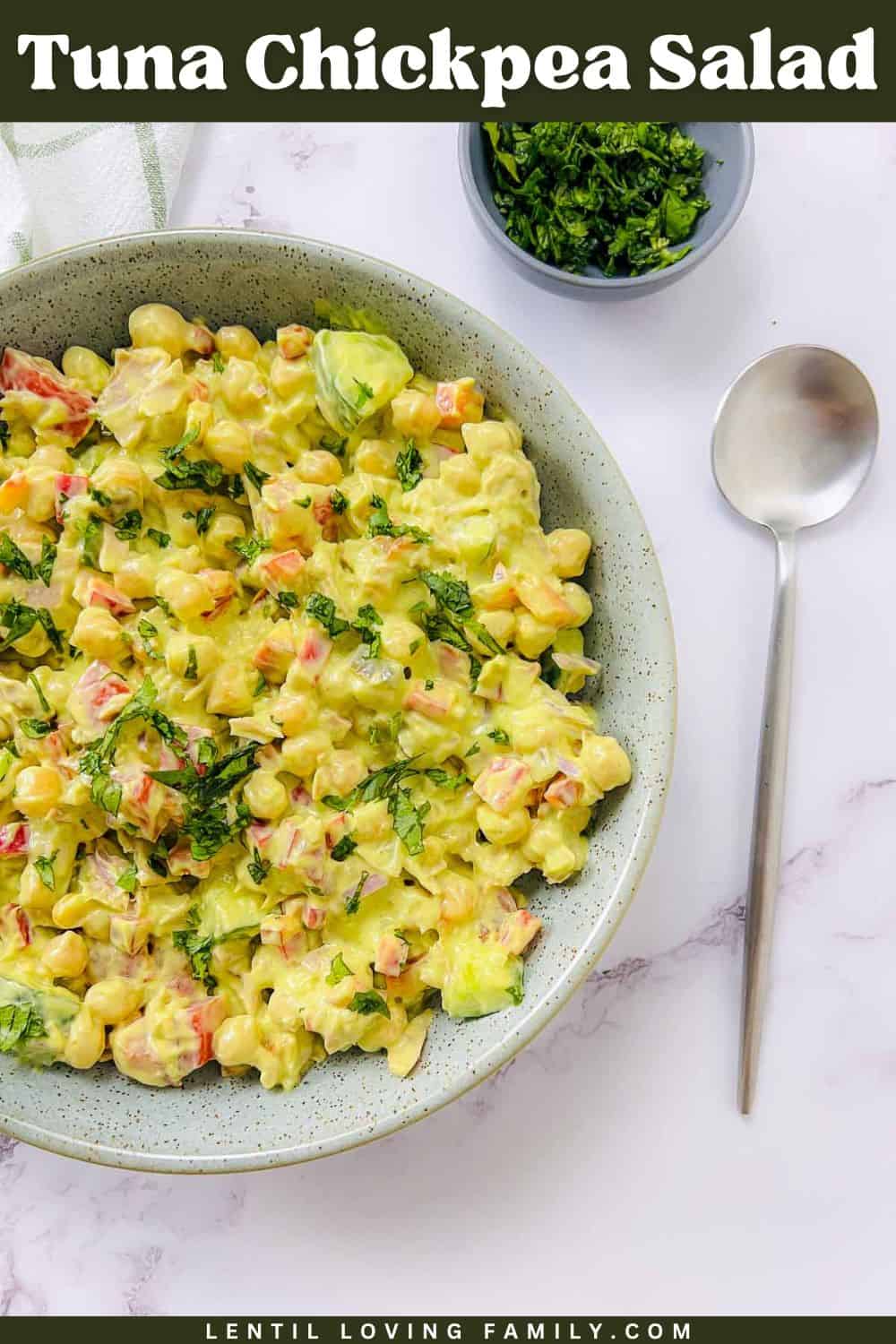 Tuna chickpea salad Pinterest image.
