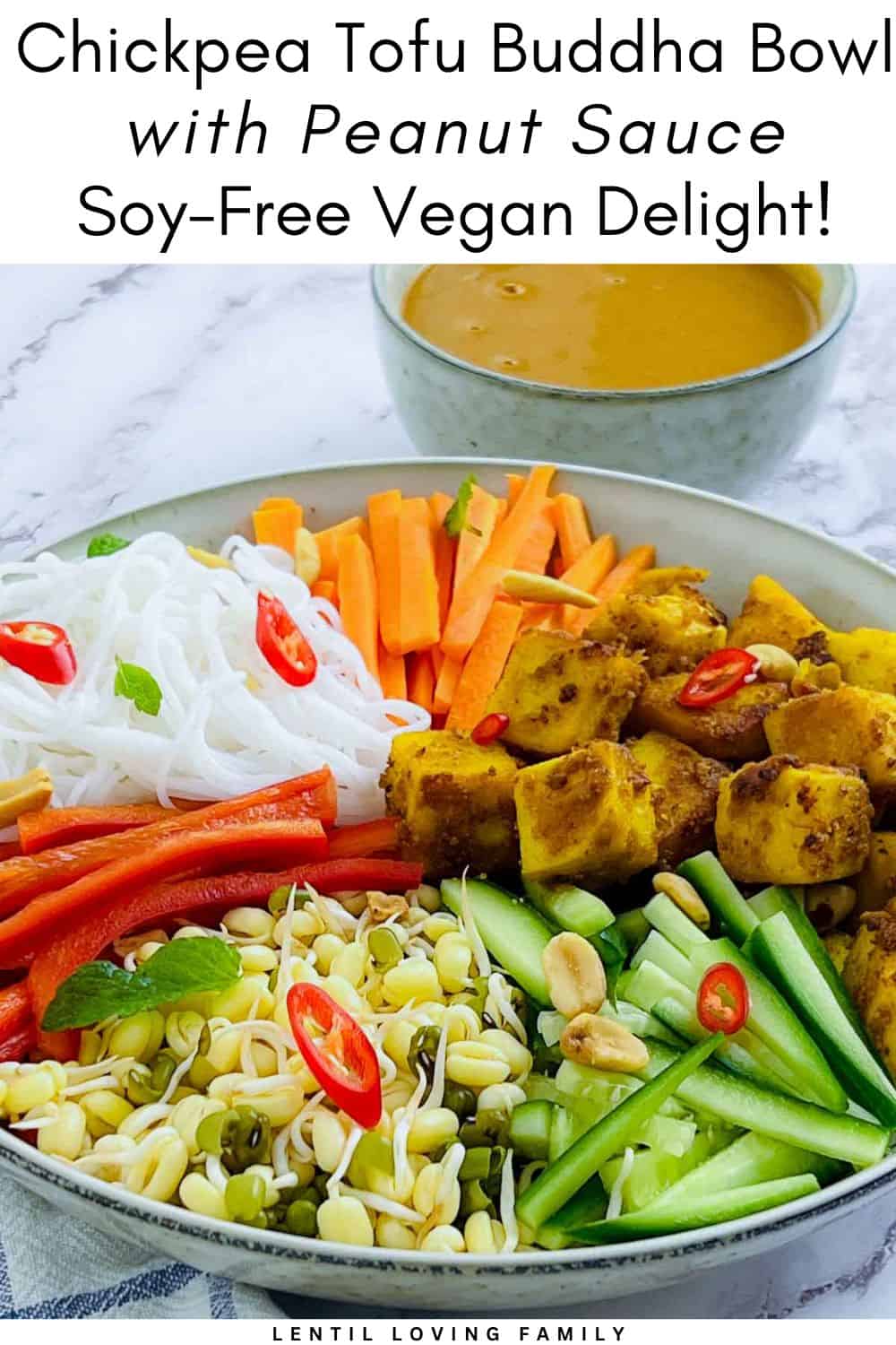 Chickpea tofu Buddha bowl Pinterest image.