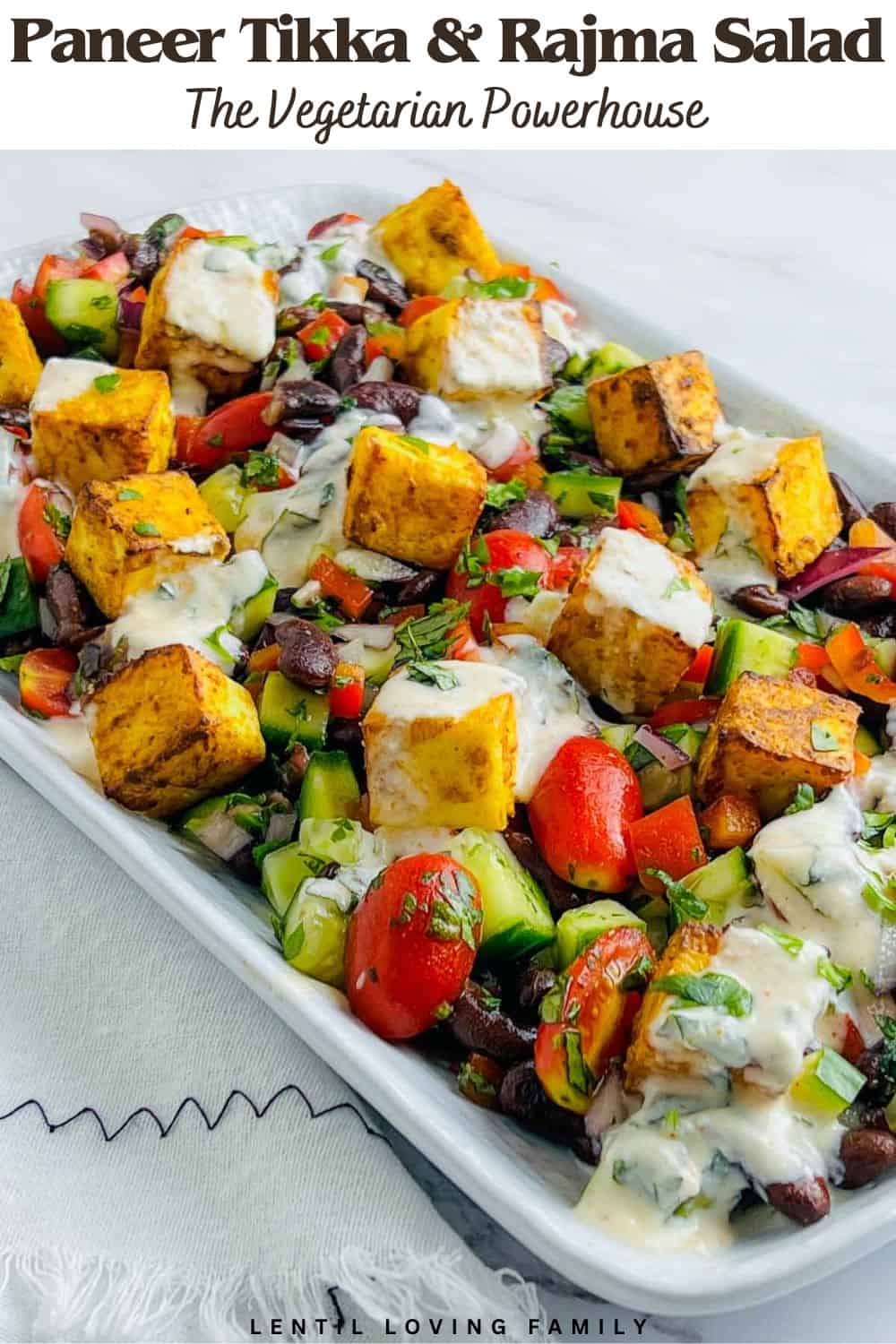 Paneer tikka and rajma salad Pinterest image.