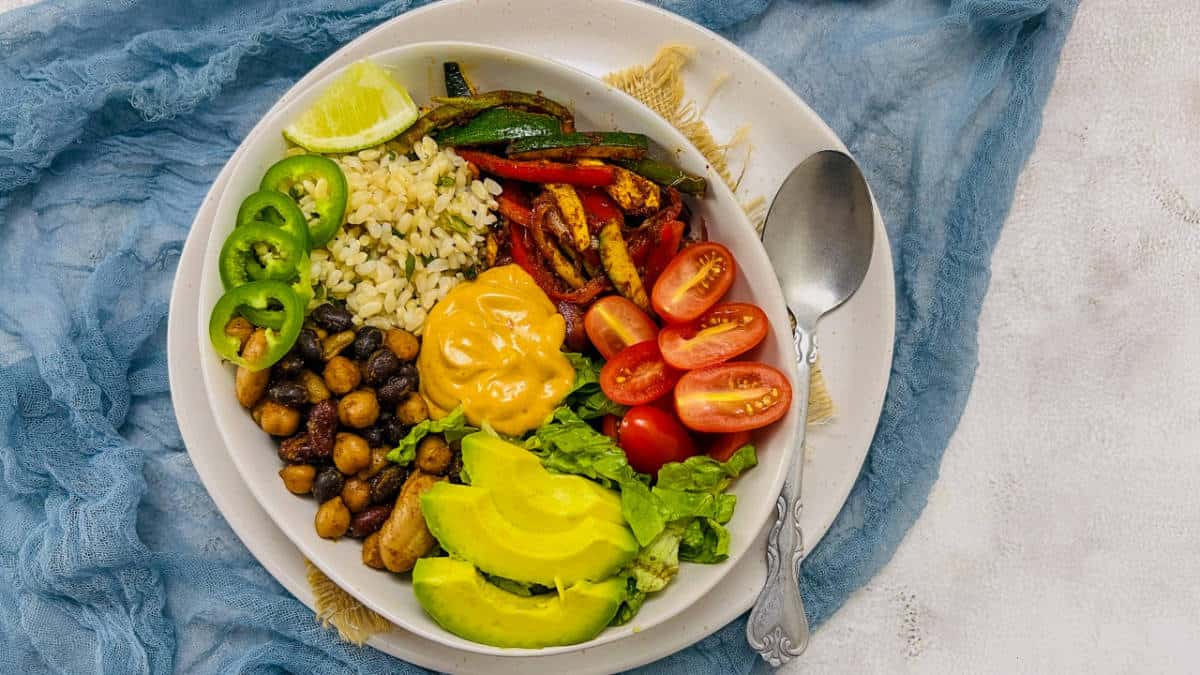 Taco Buddha bowl on a white surface.