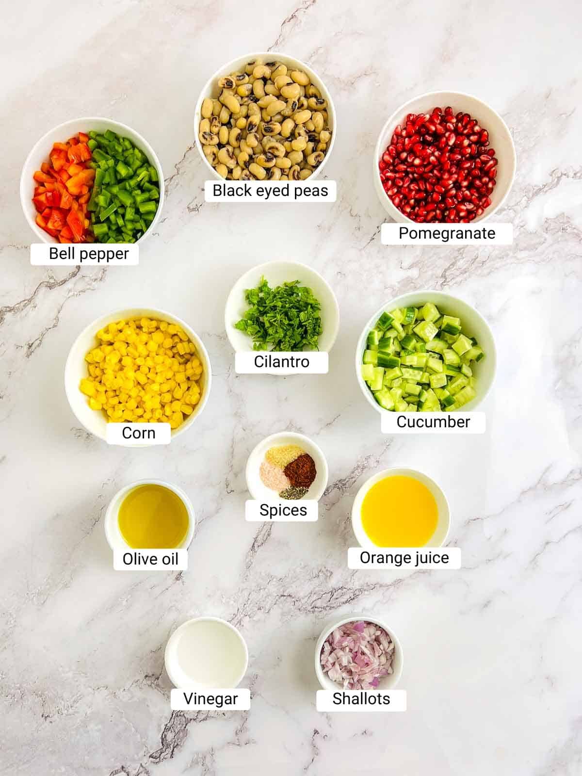 Ingredients on a marble surface.