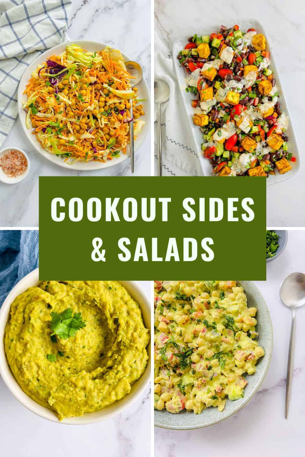 Collage of summer cookout sides and salads.