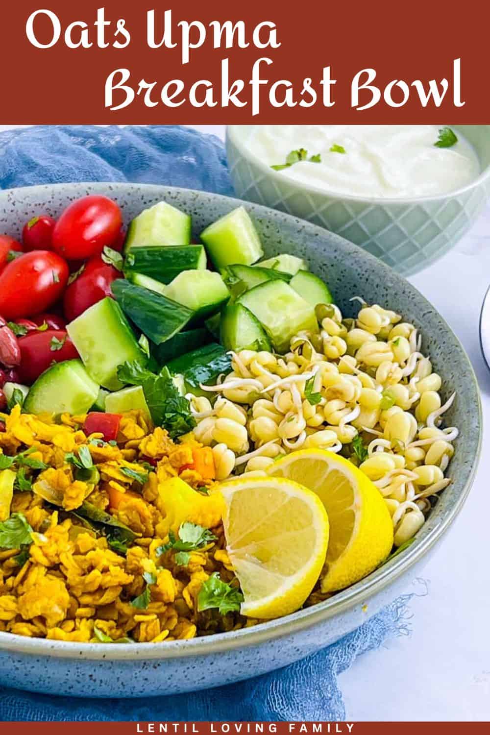 Oats upma breakfast bowl Pinterest image.