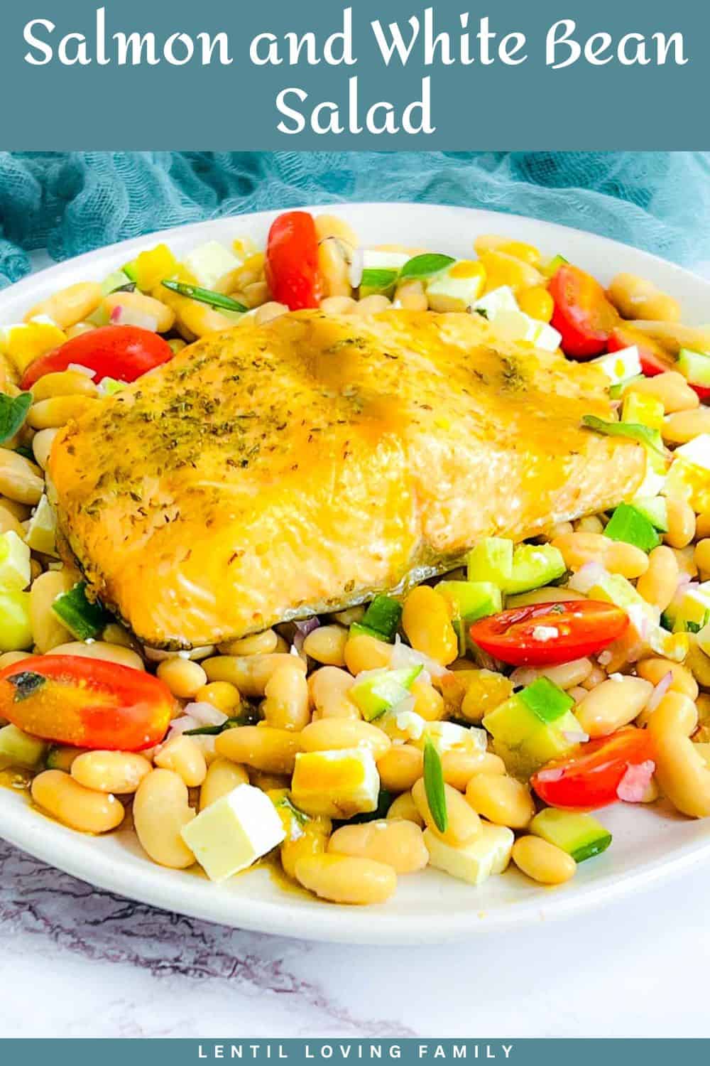 Salmon and white bean salad Pinterest image.