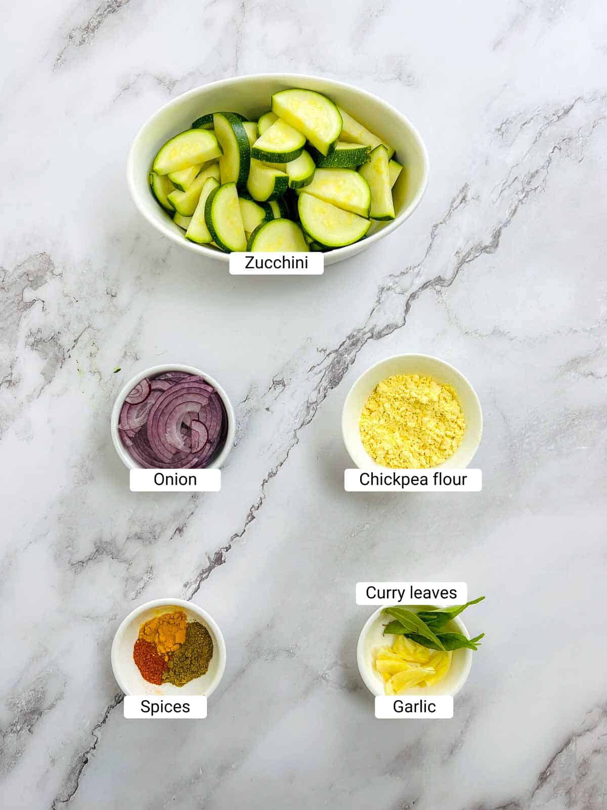 Ingredients on a marble surface.