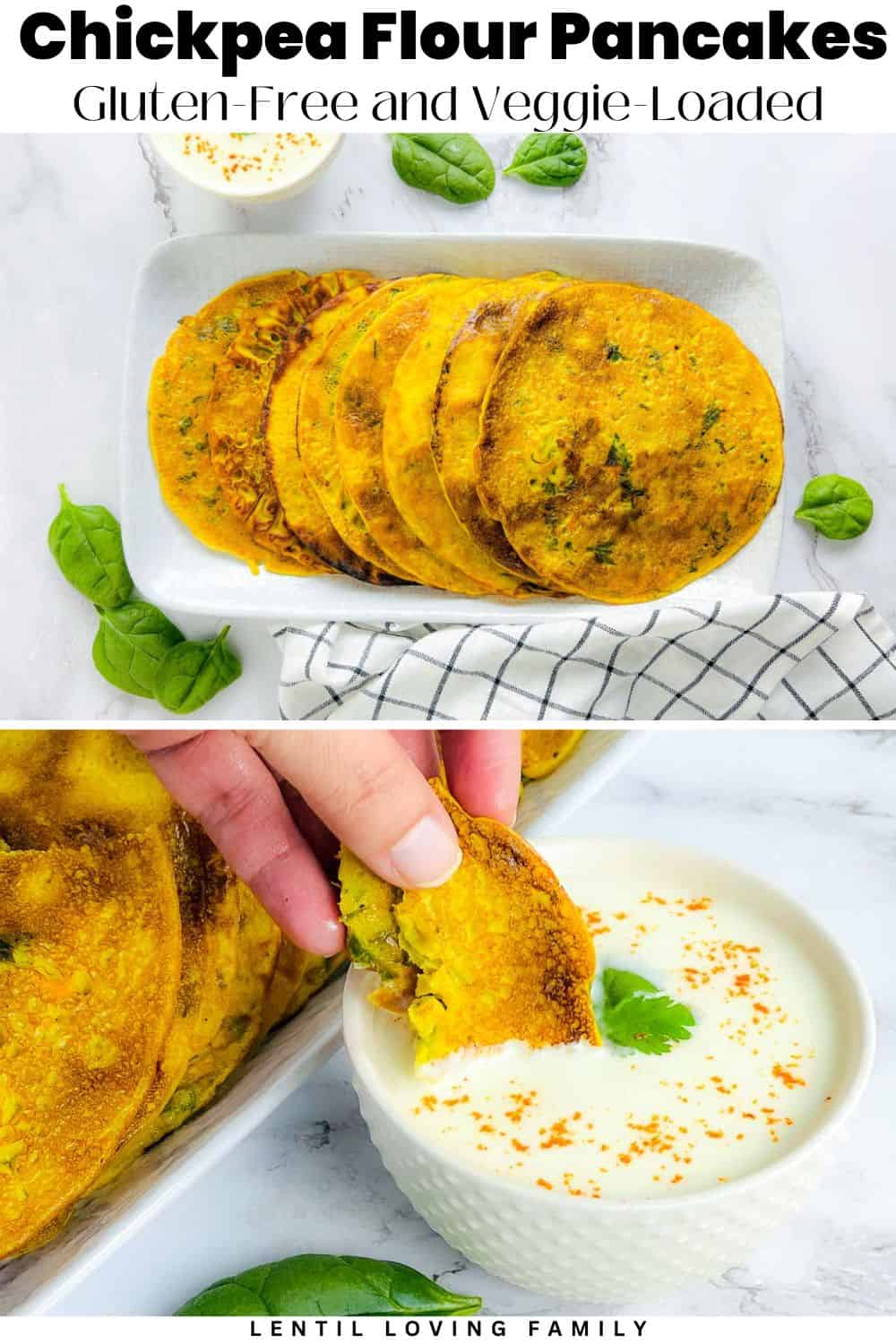 Chickpea flour pancakes Pinterest image.