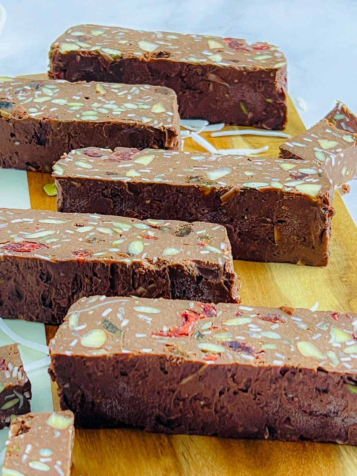 Cut bars after the mixture sets in the freezer.