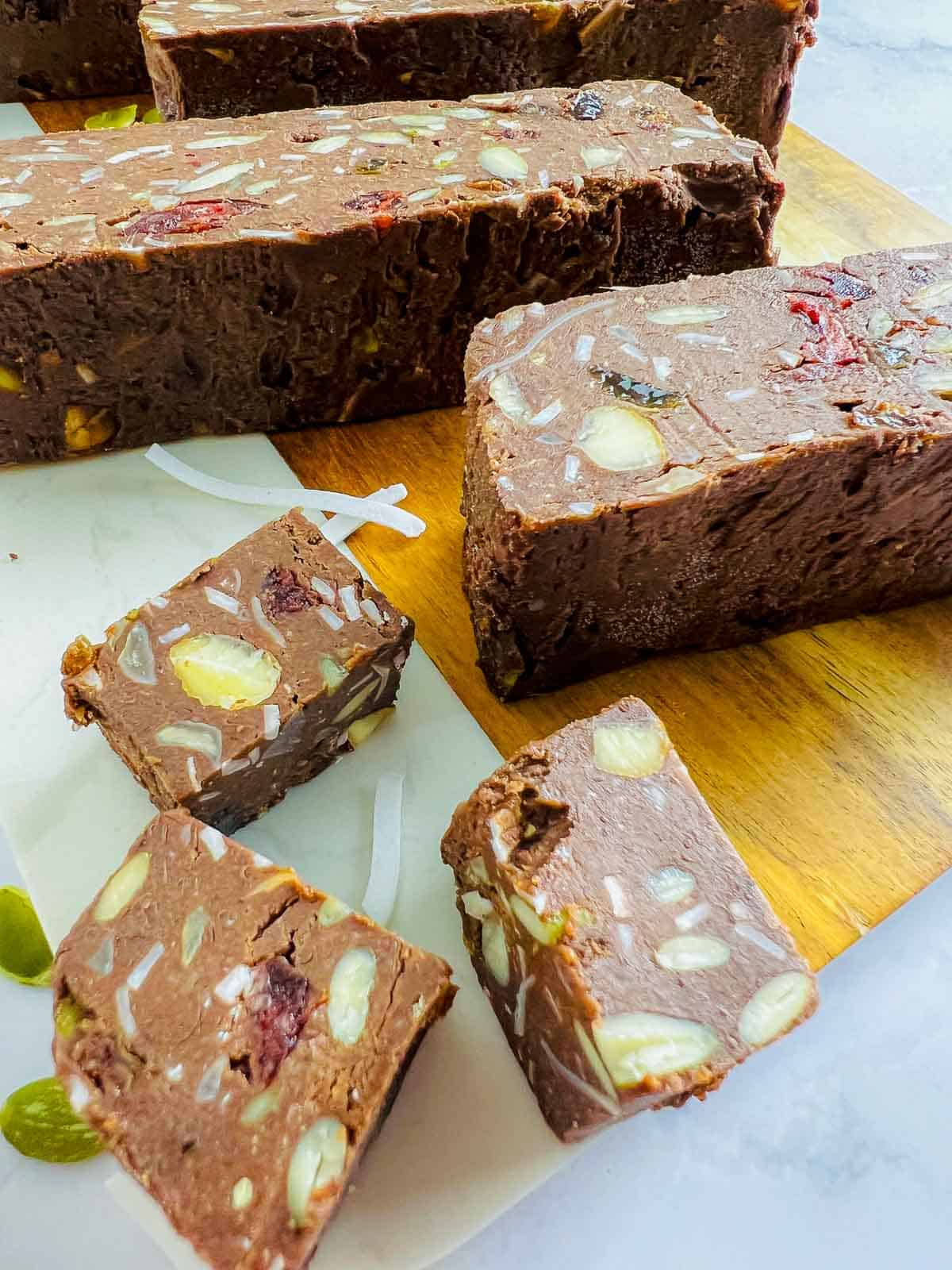 Bars cut into small cubes.