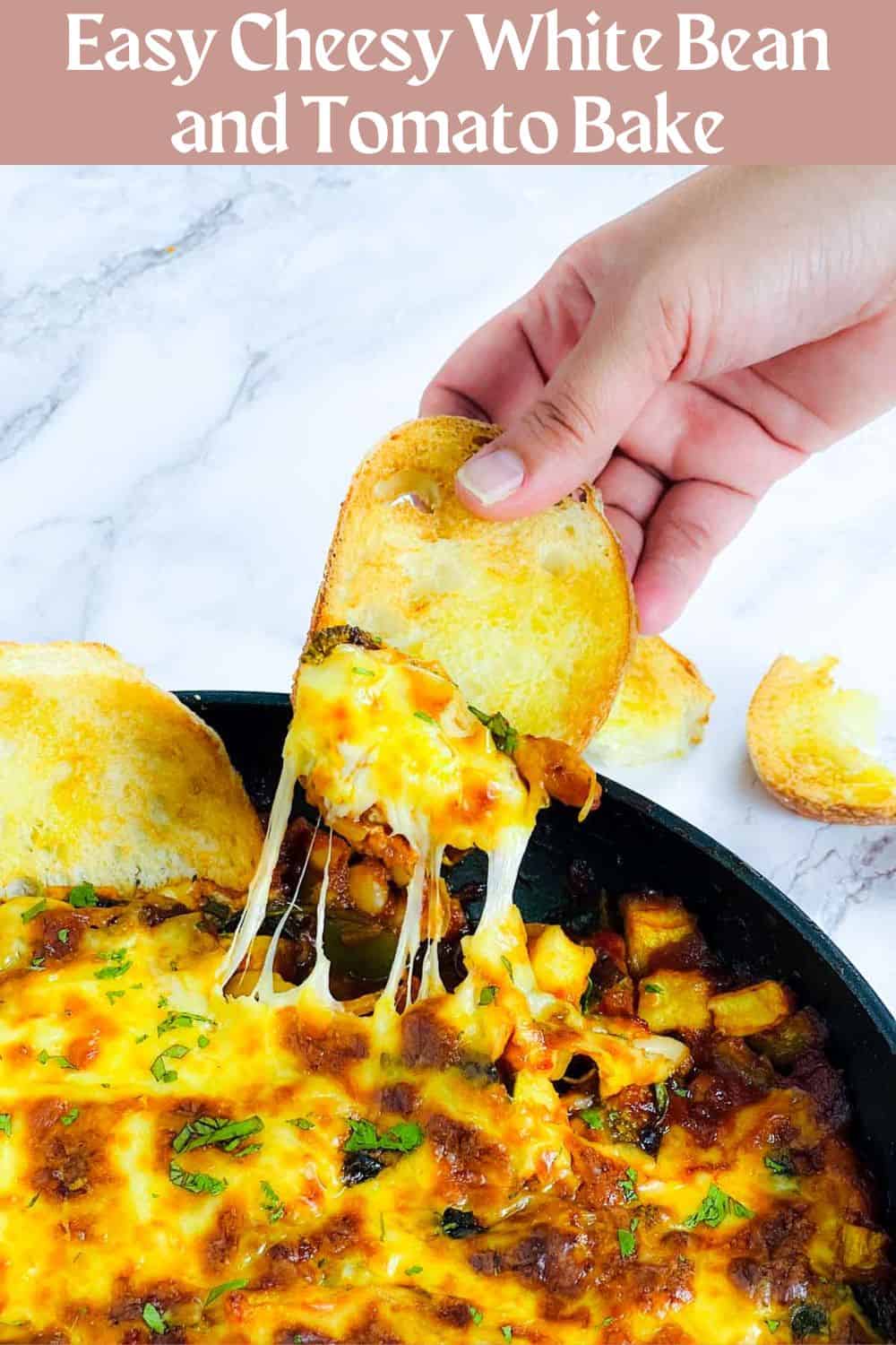 White bean and tomato bake Pinterest image.