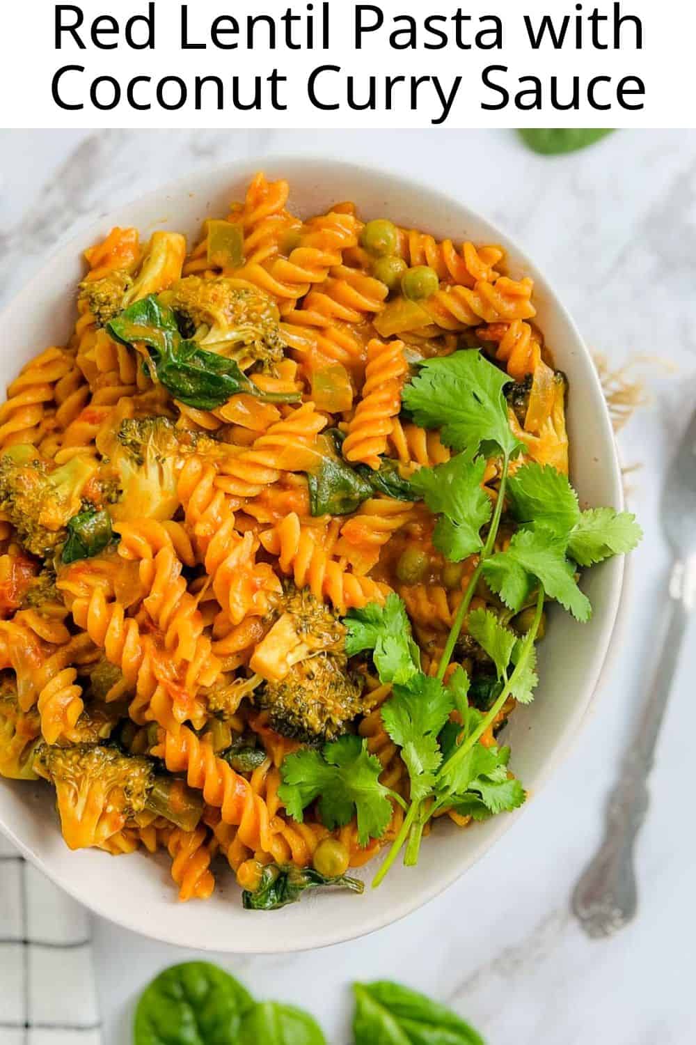 Red lentil pasta Pinterest image.