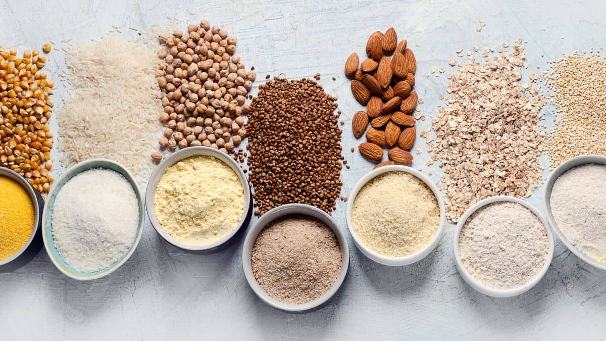 Different types of gluten-free flours.