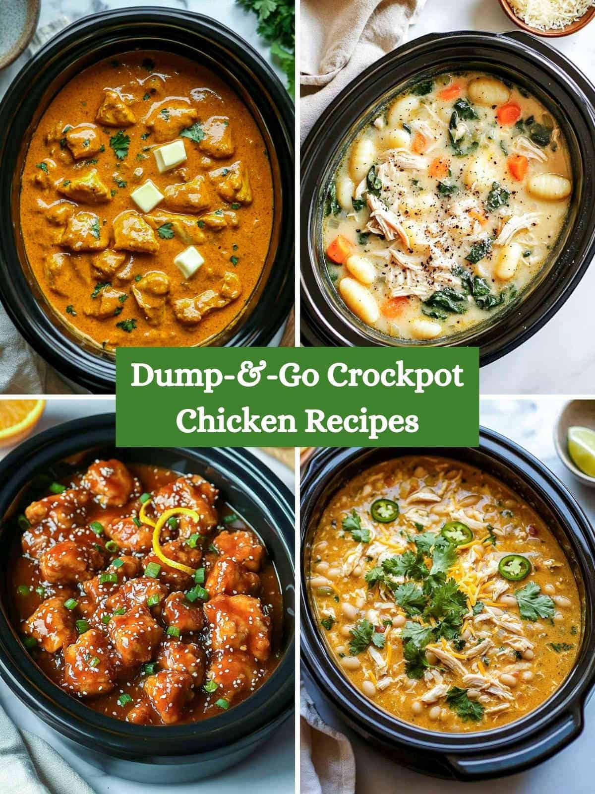 Collage of crockpot chicken recipes.