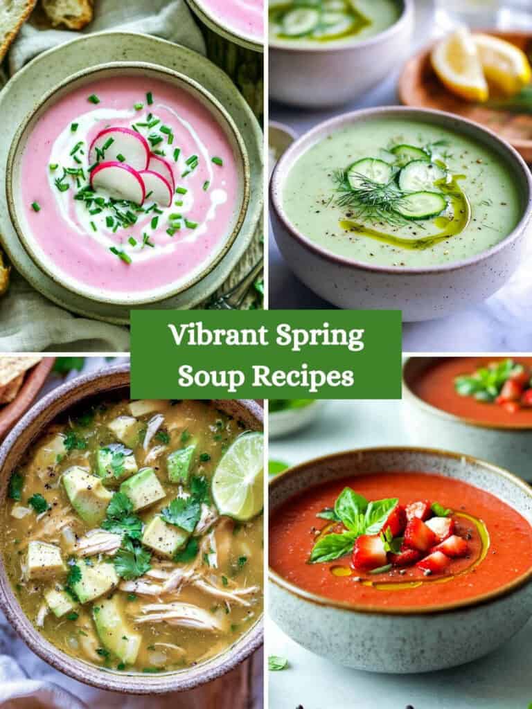 Collage of spring soups.