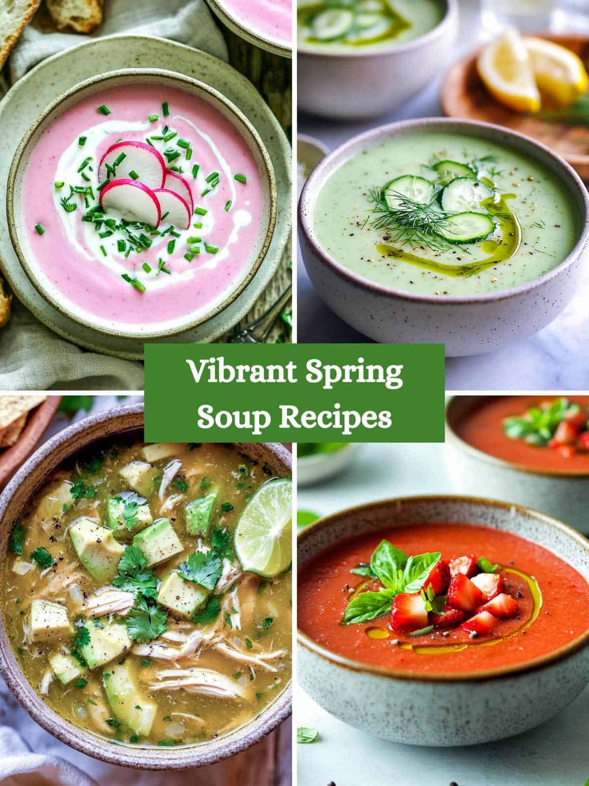 Collage of spring soups.