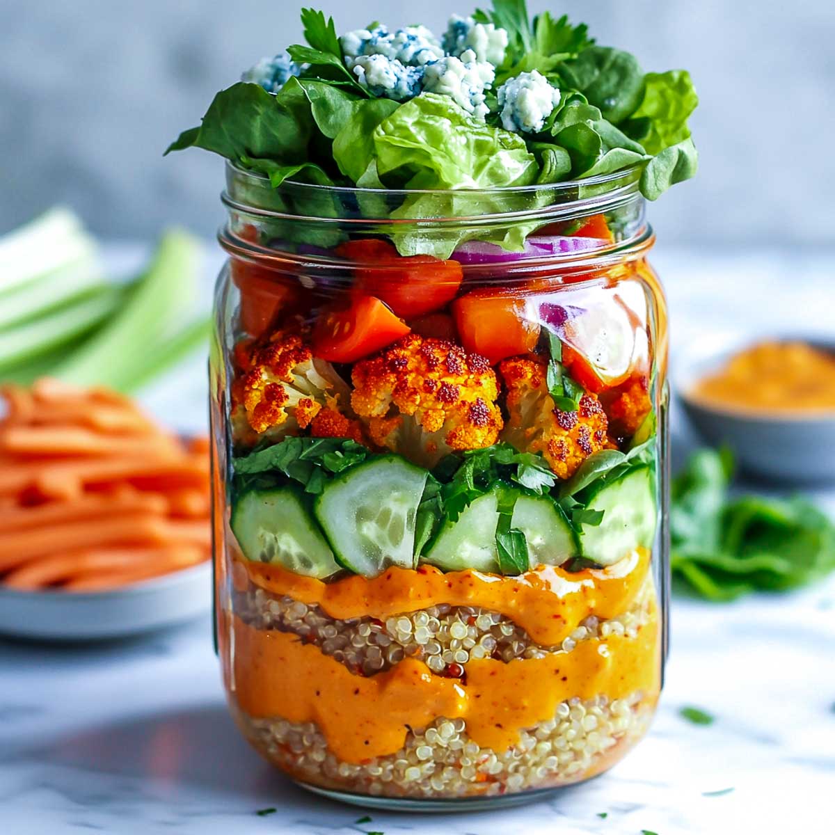 Cauliflower and quinoa meal in a jar.