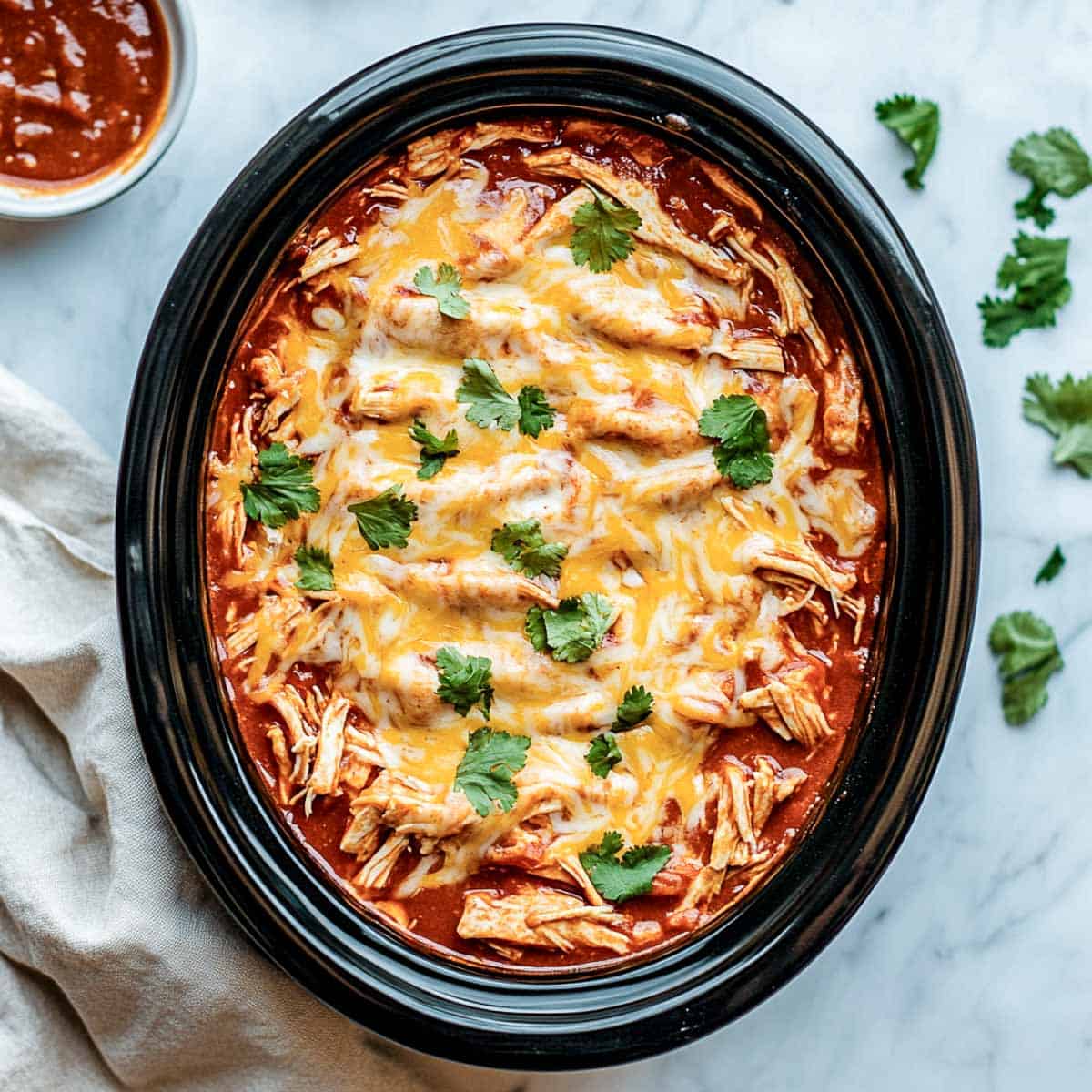 Crockpot chicken enchiladas casserole.