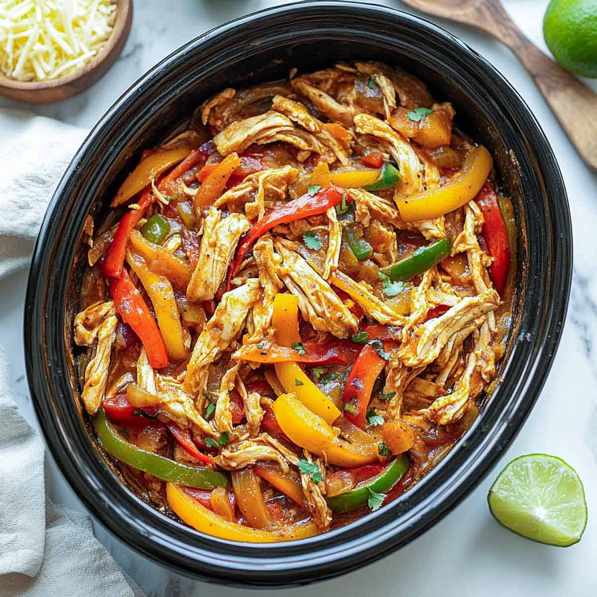 Chicken fajitas made in crockpot.