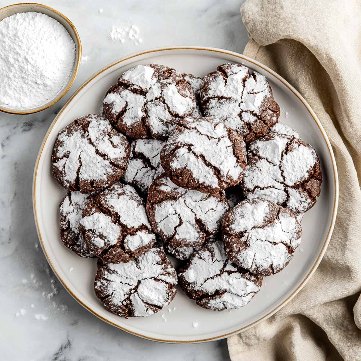 Top view of chocolate crinkle cookies.