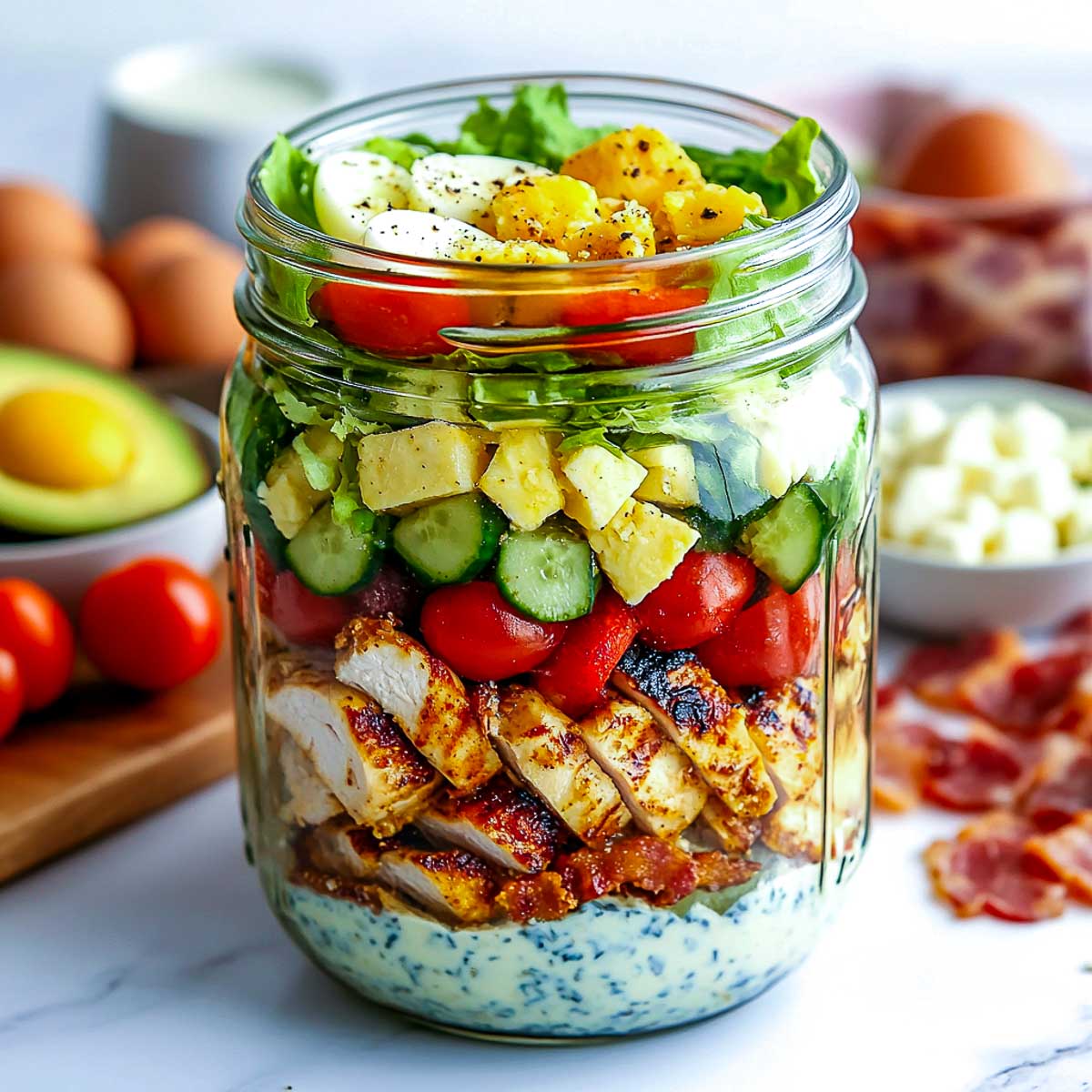 Classic cobb salad in a jar.
