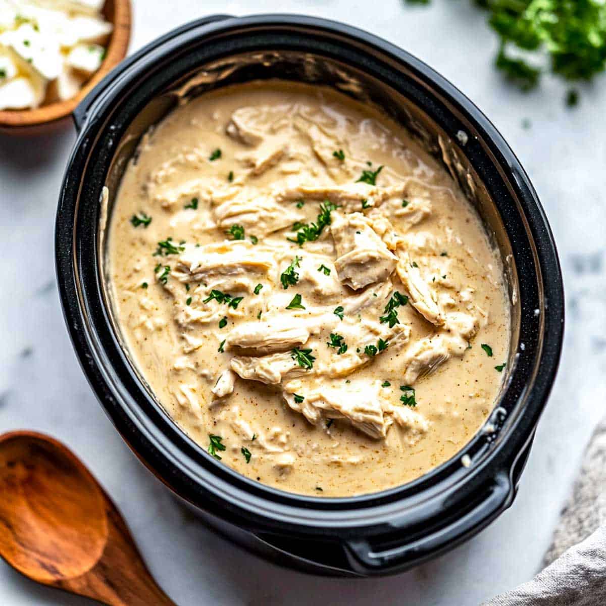 Cream cheese chicken in crockpot.