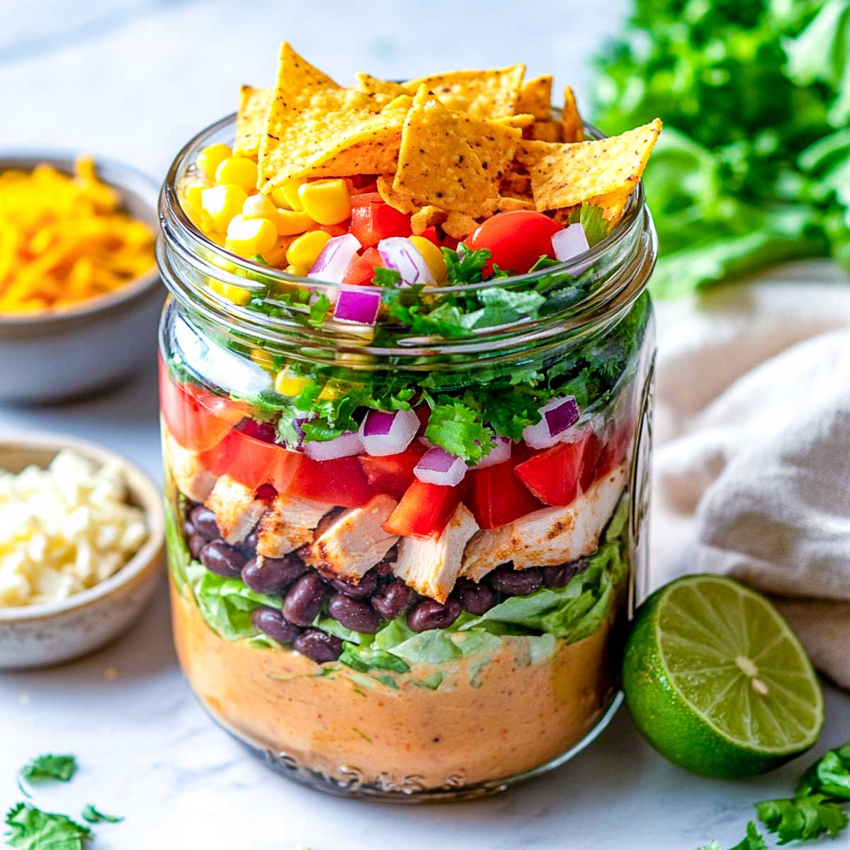 Side view of Southwest chicken taco salad.