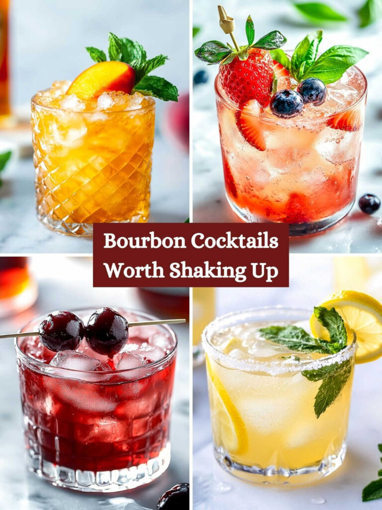 A four-picture collage of Bourbon cocktails.