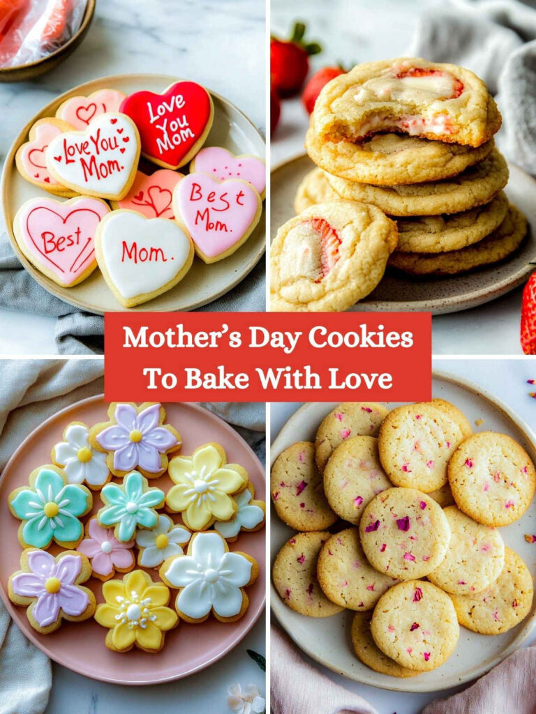A four-picture collage of Mother's Day cookies.