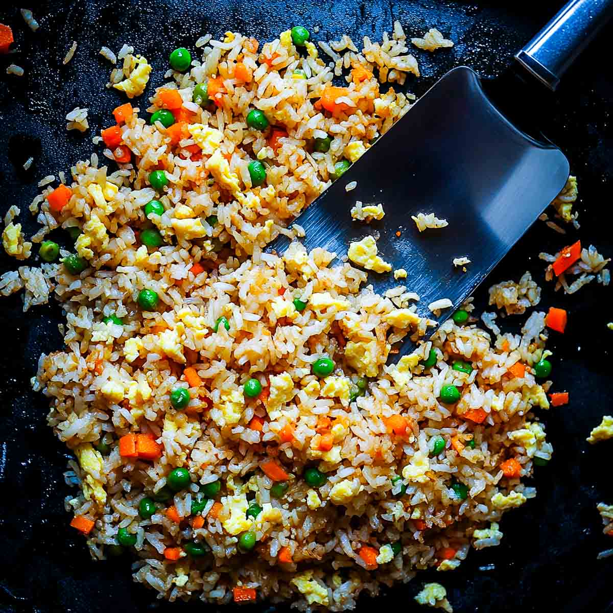 Breakfast egg fried rice made on a blackstone griddle.