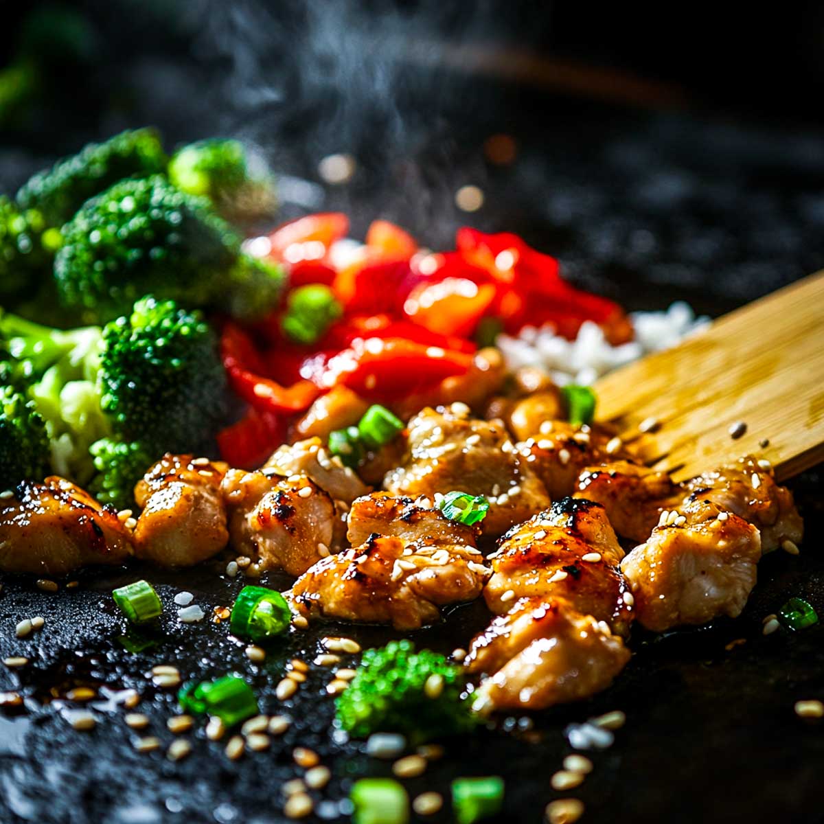 Hibachi chicken made on a blackstone griddle.