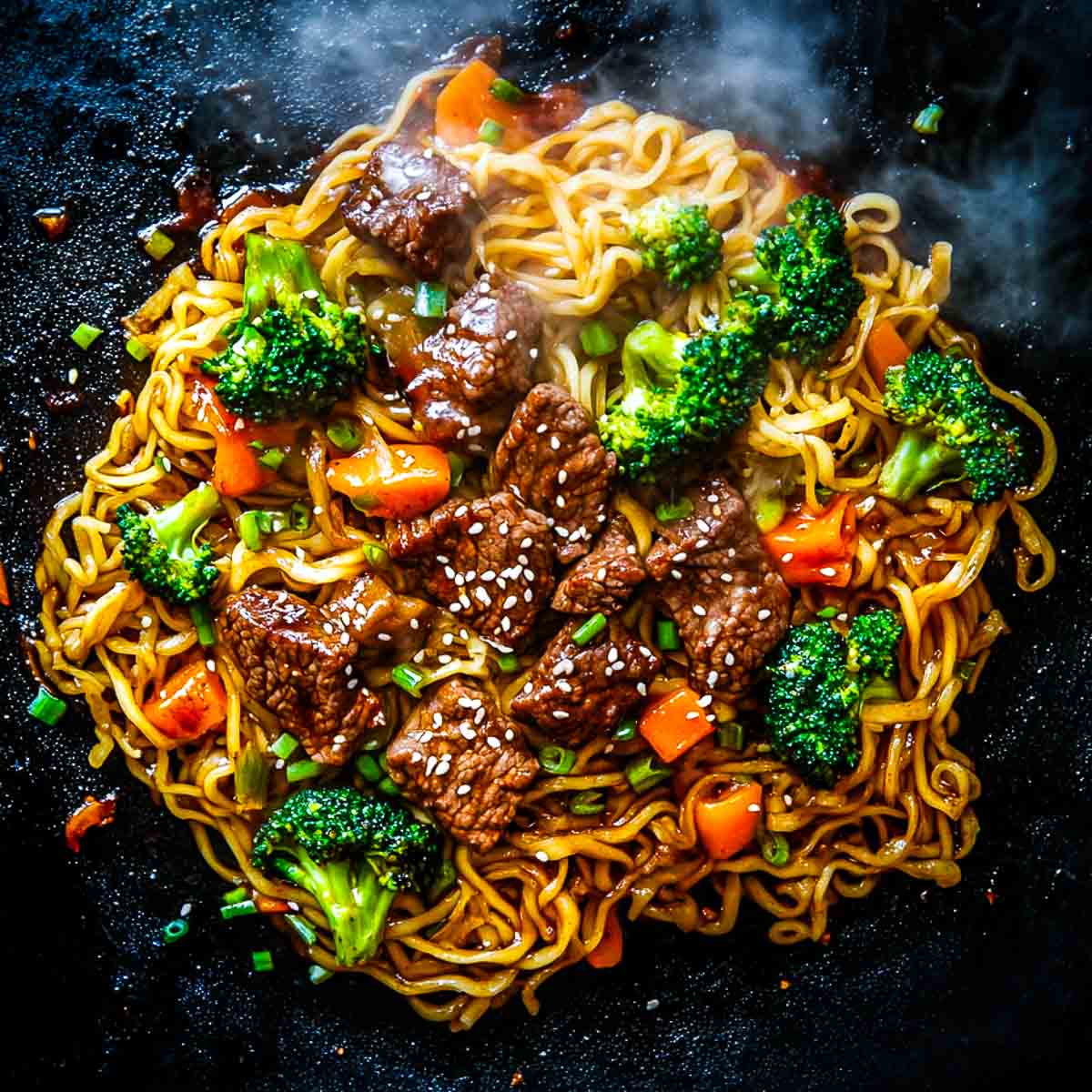 Garlic butter noodles made on a blackstone griddle.