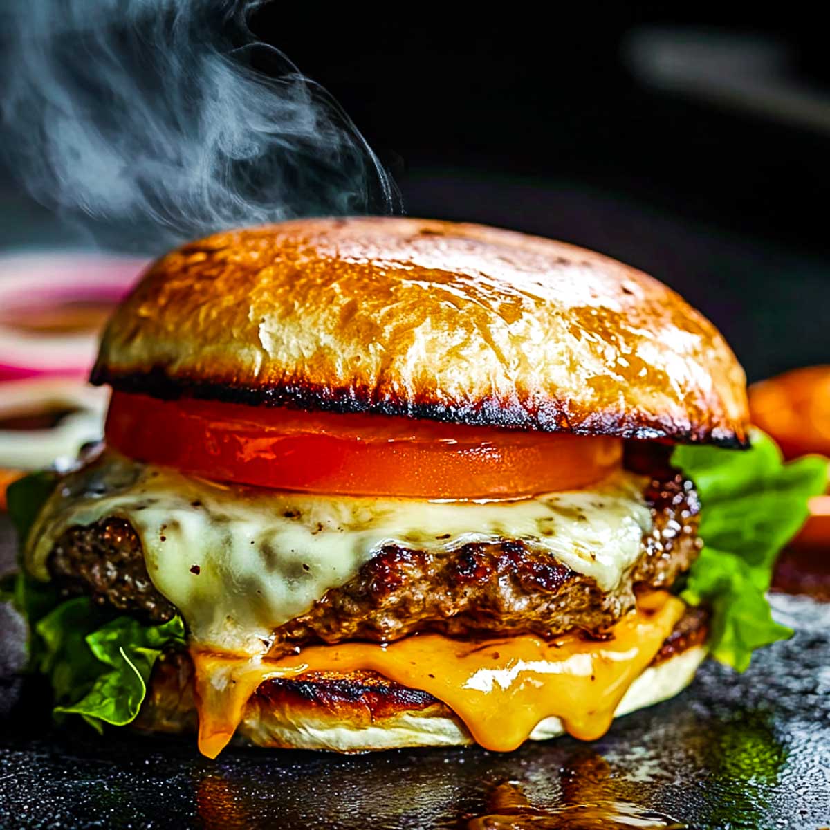 Juicy smashed burger with layers of cheese.