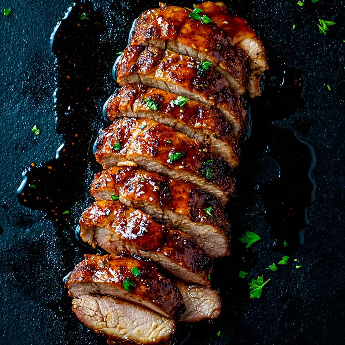 Pork tenderloin cooked on a blackstone griddle.