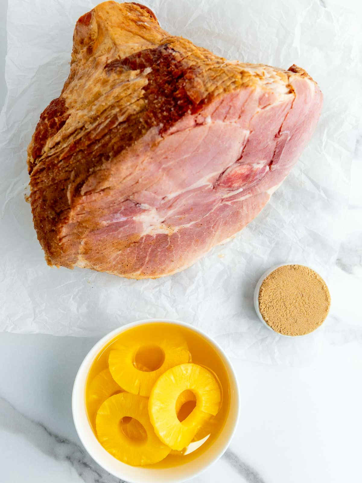 Ingredients placed on a marble surface.