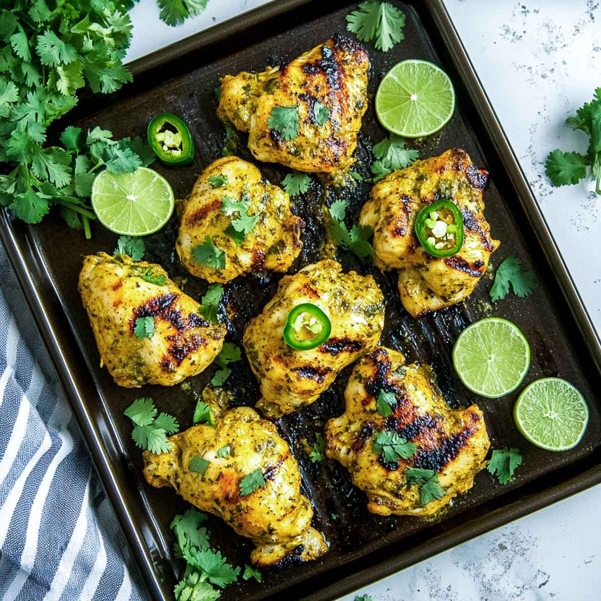 Coconut lime curry spices used to marinate the chicken and grill on a pan.