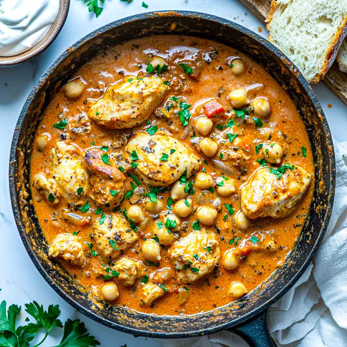 Hungarian paprikash in a skillet.