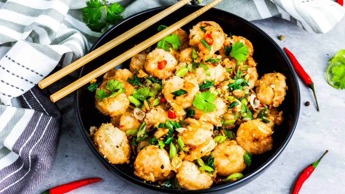 Chinese salt and pepper shrimp social media image.
