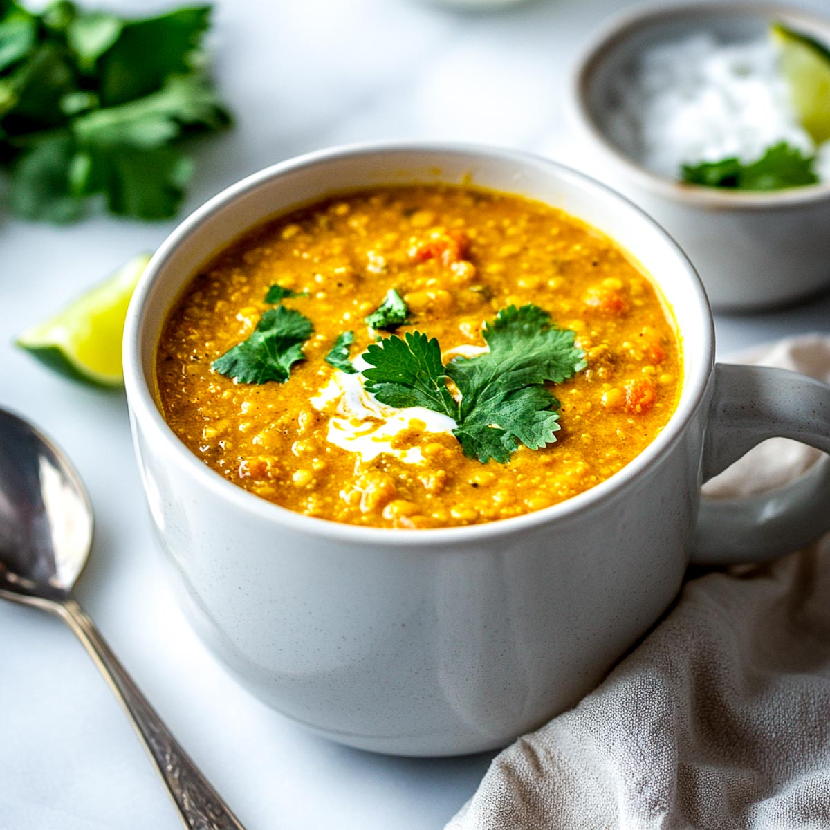Coconut milk curry made in a mug.