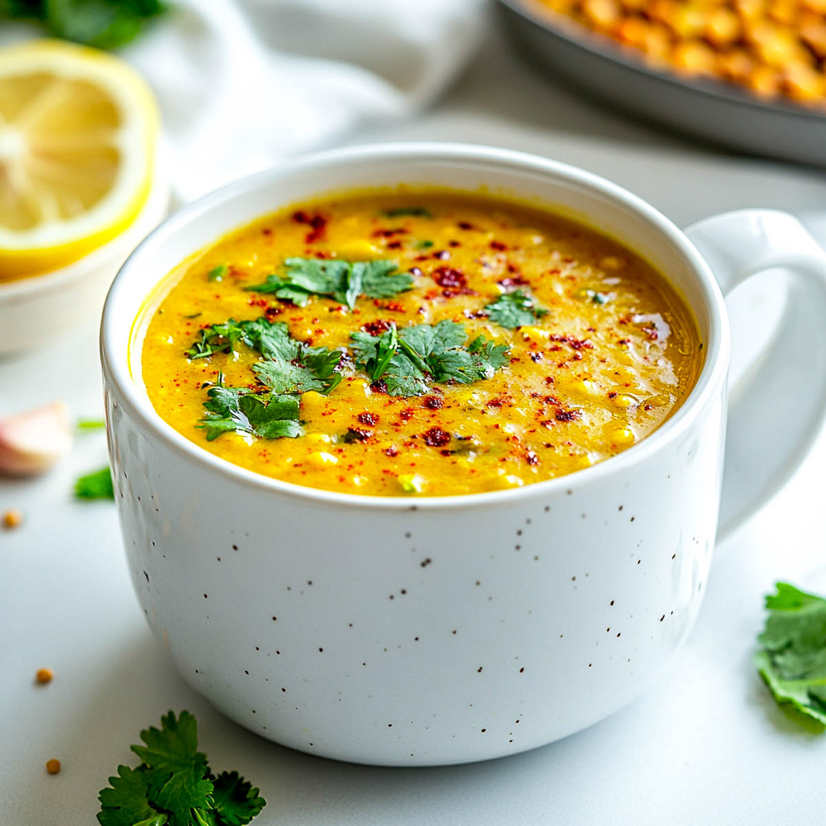 Creamy dal tadka garnished with cilantro.